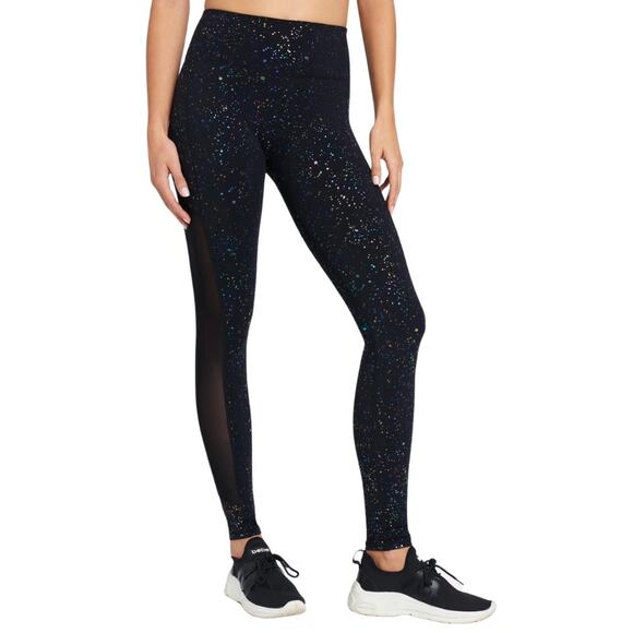 BEBE Black Metallic Splatter Sheer Mesh Performance Leggings Medium 6 8 NEW - Picture 4 of 13